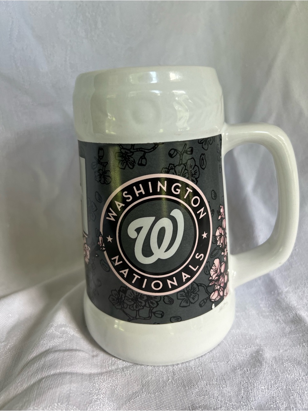 MLB Washington Nationals White Ceramic Stein with Black & Pink Logo